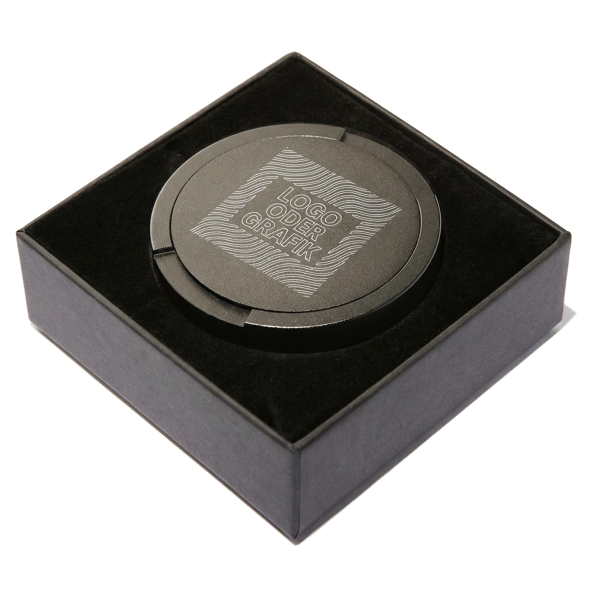 Personalisierte schwarze Aluminium Snus Dose mit Lasergravur in Geschenkbox